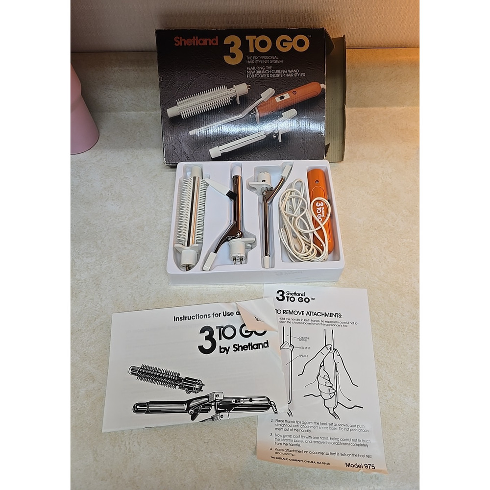 Vtg Shetland 3 To Go Professional Hair Styling System Curling Iron Model 975